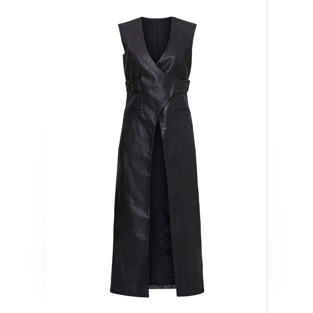 Aliette Faux Leather And Silk Black Trench Size 10